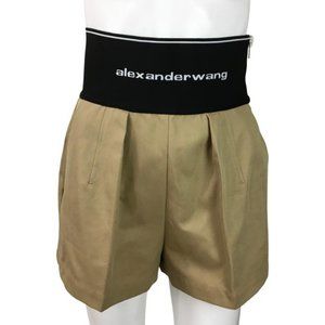 Alexander Wang Tan High Waist Shorts with Black Logo Band